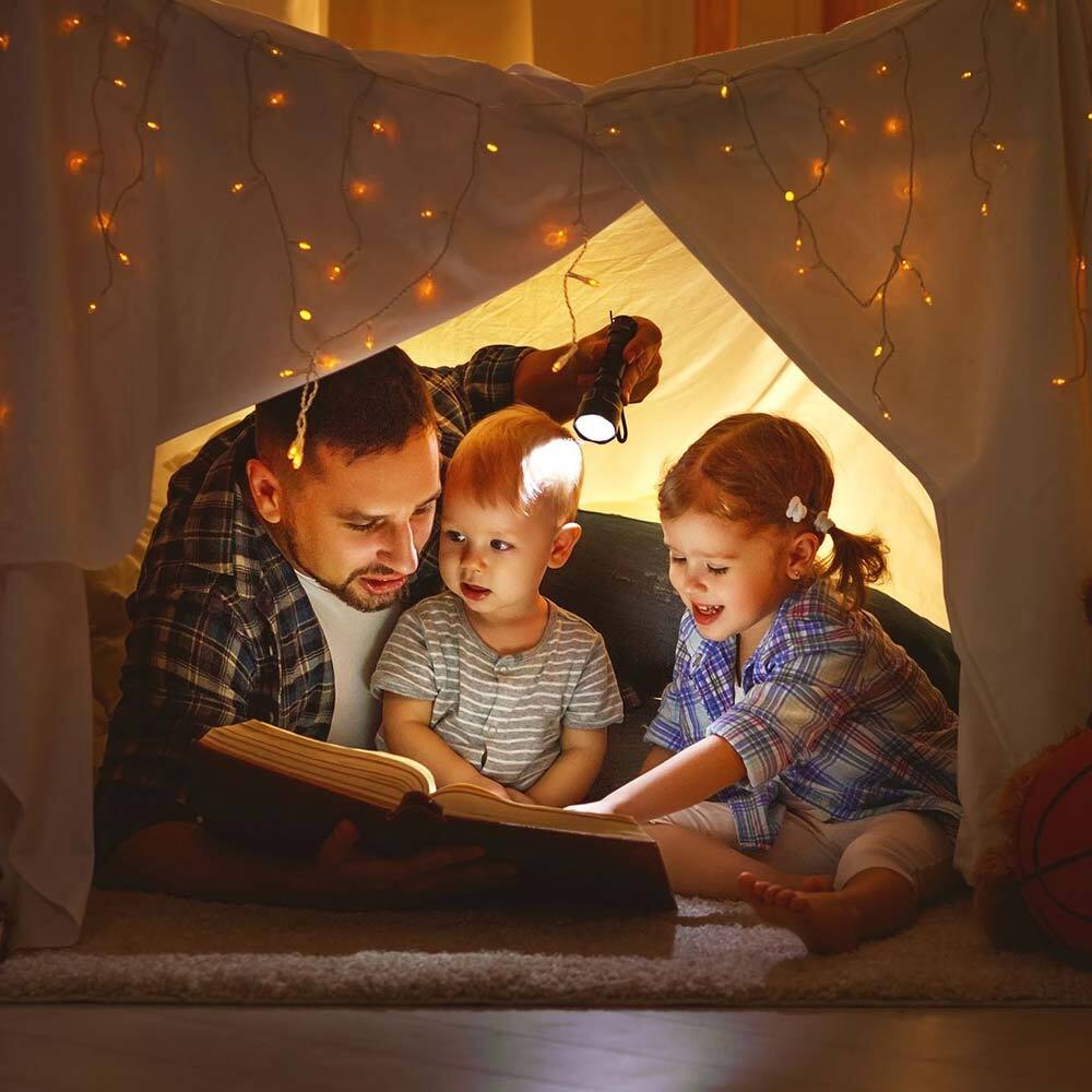 one eleven dental bixby ok contact about Photo of Dad and His Two Kids Reading Night Stories in a House Made Tent after visiting One Eleven Dental